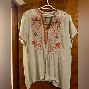 Johnny Was Green Floral Top